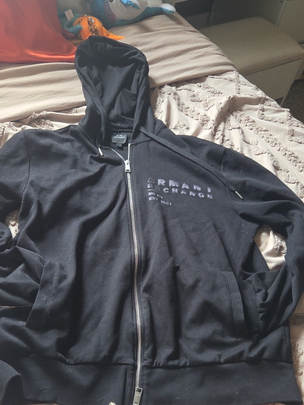 Armani Exchange Black Full-Zip Hooded Sweatshirt